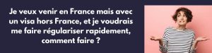 Venir en france avec un visa Schengen me donne le droit à un titre de séjour ? Non car ce ne sont que les visa français. Le visa Schengen permet de se balader partout en Europe. En plus en Droit des étrangers - Il est important de bien se renseigner et de prendre le temps de réfléchir à la solution qui vous convient le mieux avant de déposer une demande de régularisation en trouvant votre aide pour la régularisation