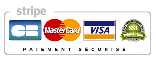 Paiement sécurisé par Stripe : carte bancaire CB, Mastercard, Visa, transaction SSL